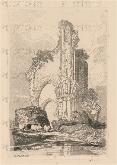 Liber Studiorum: Plate 35, Wenlock Priory, Salop, 1838. John Sell Cotman (British, 1782-1842). Softground etching, from a bound volume containing 48 plates; sheet: 49.5 x 32 cm (19 1/2 x 12 5/8 in.); platemark: 18.6 x 12.5 cm (7 5/16 x 4 15/16 in.)