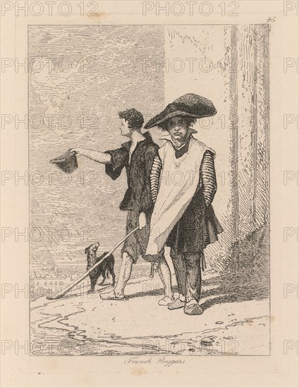 Liber Studiorum: Plate 45, French Beggars, 1838. John Sell Cotman (British, 1782-1842). Softground etching, from a bound volume containing 48 plates; sheet: 49.6 x 32 cm (19 1/2 x 12 5/8 in.); platemark: 15.1 x 11.4 cm (5 15/16 x 4 1/2 in.)
