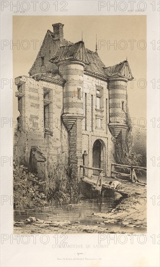 Architecture Pittoresque ou Monuments des xveme. Et xvieme. Siecles: Chateaux De France des XV et XVI Siecles:Pl. 23, Commanderie De Launay (Yonne), published 1860. Victor Petit (French, 1817-1874), Charles Boivin (publisher and editor); Lith de Godard a Paris (printer). Lithograph with tint stone, from portfolio of 100 lithographs with tint stone; sheet: 35.7 x 27.4 cm (14 1/16 x 10 13/16 in.); image: 22.8 x 14 cm (9 x 5 1/2 in.)