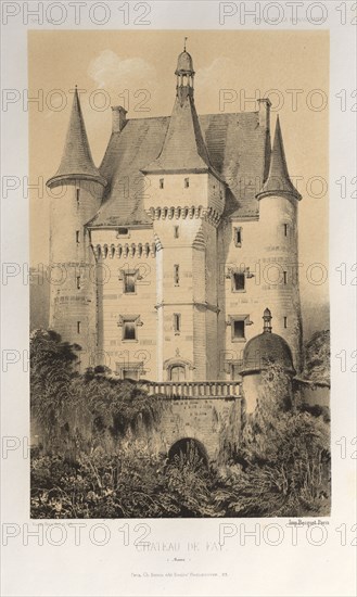 Architecture Pittoresque ou Monuments des XVeme. Et XVIeme. Siecles: Chateaux de France des XV et XVI Siecles: Pl. 52, Château De Fay (Maine), 1860. Victor Petit (French, 1817-1874), Charles Boivin (publisher and editor); Lith de Godard a Paris (printer). Lithograph with tint stone, from portfolio of 100 lithographs with tint stone; sheet: 35.8 x 27.4 cm (14 1/8 x 10 13/16 in.); image: 22.8 x 14 cm (9 x 5 1/2 in.).