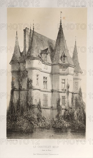 Architecture Pittoresque ou Monuments des XVeme. Et XVIeme. Siecles: Chateaux de France des XV et XVI Siecles: Pl. 67, Le Chastenet-Neuf Saône et Loire), 1860. Victor Petit (French, 1817-1874), Charles Boivin (publisher and editor); Lith de Godard a Paris (printer). Lithograph with tint stone, from portfolio of 100 lithographs with tint stone; sheet: 36.1 x 27.2 cm (14 3/16 x 10 11/16 in.); image: 22.9 x 14 cm (9 x 5 1/2 in.)