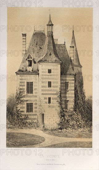 Architecture Pittoresque ou Monuments des XVeme. Et XVIeme. Siecles: Chateaux de France des XV et XVI Siecles: Pl. 75, La Vicomté (Saône et Loire), 1860. Victor Petit (French, 1817-1874), Charles Boivin (publisher and editor); Lith de Godard a Paris (printer). Lithograph with tint stone, from portfolio of 100 lithographs with tint stone; sheet: 35.9 x 27.7 cm (14 1/8 x 10 7/8 in.); image: 23 x 14 cm (9 1/16 x 5 1/2 in.).