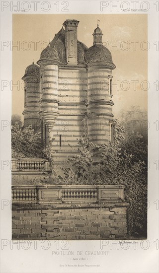 Architecture Pittoresque ou Monuments des XVeme. Et XVIeme. Siecles: Chateaux de France des XV et XVI Siecles: Pl. 76, Pavillon De Chaumont (Saône et Loire), 1860. Victor Petit (French, 1817-1874), Charles Boivin (publisher and editor); Lith de Godard a Paris (printer). Lithograph with tint stone, from portfolio of 100 lithographs with tint stone; sheet: 35.7 x 27.6 cm (14 1/16 x 10 7/8 in.); image: 23.5 x 14 cm (9 1/4 x 5 1/2 in.)