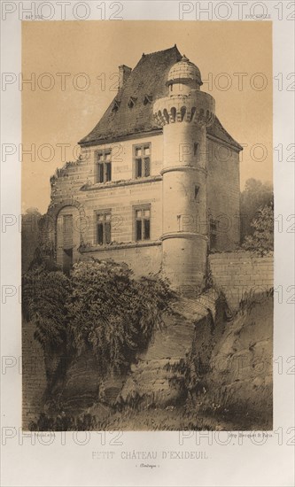 Architecture Pittoresque ou Monuments des XVeme. Et XVIeme. Siecles: Chateaux de France des XV et XVI Siecles: Pl. 84, Petit Château d'Exideuil (Dordogne), 1860. Victor Petit (French, 1817-1874), Charles Boivin (publisher and editor); Lith de Godard a Paris (printer). Lithograph with tint stone, from portfolio of 100 lithographs with tint stone; sheet: 35.6 x 27.5 cm (14 x 10 13/16 in.); image: 22.9 x 14 cm (9 x 5 1/2 in.).