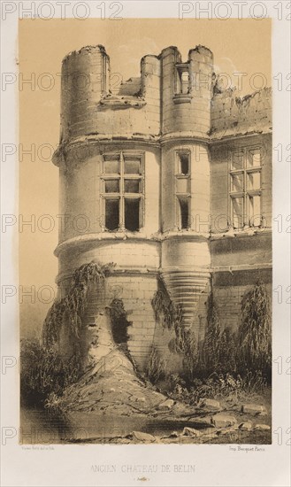 Architecture Pittoresque ou Monuments des XVeme. Et XVIeme. Siecles: Chateaux de France des XV et XVI Siecles: Pl. 99, Ancien Château de Belin (Sarthe), 1860. Victor Petit (French, 1817-1874), Charles Boivin (publisher and editor); Lith de Godard a Paris (printer). Lithograph with tint stone, from portfolio of 100 lithographs with tint stone; sheet: 35.7 x 27.2 cm (14 1/16 x 10 11/16 in.); image: 23.6 x 14 cm (9 5/16 x 5 1/2 in.)