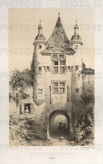 Architecture Pittoresque ou Monuments des xveme. Et xvieme. Siecles: Chateaux De France des XV et XVI Siecles: Pl.7, Porte du Chateau d'Exideuil (Dordogne), 1860. Victor Petit (French, 1817-1874), Charles Boivin (publisher and editor); Lith de Godard a Paris (printer). Lithograph with tint stone, from portfolio of 100 lithographs with tint stone; sheet: 35.7 x 27.3 cm (14 1/16 x 10 3/4 in.); image: 23 x 14.2 cm (9 1/16 x 5 9/16 in.).