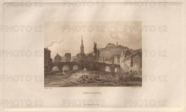 Das Malerische und Romantische Rheinland: Creutznach, 1928. Henry Winkles (British, 1801-1900), after Theodor Verhas (German, 1811-1872), Kurt Schroeder. Etching in brown; sheet: 24.1 x 32.6 cm (9 1/2 x 12 13/16 in.); platemark: 16.2 x 27.1 cm (6 3/8 x 10 11/16 in.).