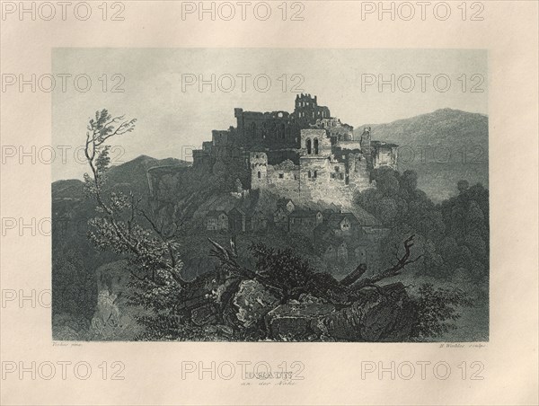 Das Malerische und Romantische Rheinland: Dhaun an der Nahe, 1928. Henry Winkles (British, 1801-1900), after Theodor Verhas (German, 1811-1872), Kurt Schroeder. Etching in blue; sheet: 24 x 32.8 cm (9 7/16 x 12 15/16 in.); platemark: 15.4 x 22 cm (6 1/16 x 8 11/16 in.)