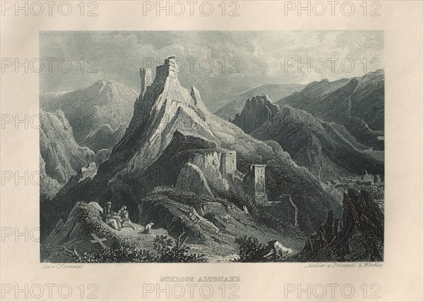 Das Malerische und Romantische Rheinland: Schloss Altenahr, 1928. After Carl Ludwig Frommel (German, 1789-1863), Henry Winkles (British, 1801-1900), Kurt Schroeder. Etching in blue; sheet: 24.1 x 32.7 cm (9 1/2 x 12 7/8 in.); platemark: 15.9 x 24.4 cm (6 1/4 x 9 5/8 in.)