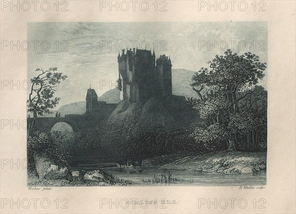 Das Malerische und Romantische Rheinland: Schloss Elz, 1928. Henry Winkles (British, 1801-1900), after Theodor Verhas (German, 1811-1872), Kurt Schroeder. Etching in blue; sheet: 24.1 x 32.9 cm (9 1/2 x 12 15/16 in.); platemark: 14.9 x 23.8 cm (5 7/8 x 9 3/8 in.)