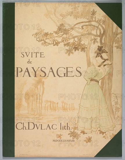 Suite de Paysages, 1892-1893. Charles Marie Dulac (French, 1865-1898), Published by the artist, residing at 61 rue Pepic at that time.. Set of 8 color lithographs with a frontispiece, loose as issued in publisher's original board portfolio, half bound with green cloth, and interior with marbled endpapers.; overall: 65.7 x 51 x 8 cm (25 7/8 x 20 1/16 x 3 1/8 in.)