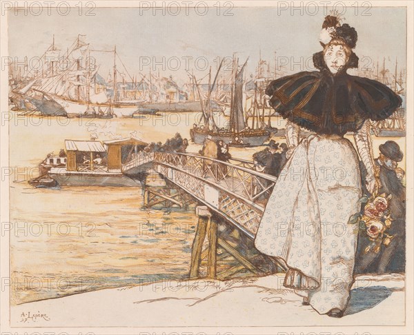Pier on the Garonne, Bordeaux (Embarcadère sur la Garonne, Bordeaux), 1897. Auguste Louis Lepère (French, 1849-1918). Color etching and aquatint