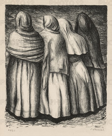 Women in Profile (Mujeres de perfil), 1945. Luis Arenal (Mexican, 1909-1985). Lithograph; image: 41.4 x 34.3 cm (16 5/16 x 13 1/2 in.); sheet: 59.2 x 44.3 cm (23 5/16 x 17 7/16 in.)