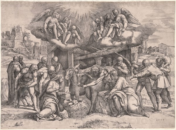 The Adoration of the Shepherds, c. 1552. Battista Franco (Italian, c. 1510-1561). Etching and engraving; platemark: 37.5 x 51 cm (14 3/4 x 20 1/16 in.)