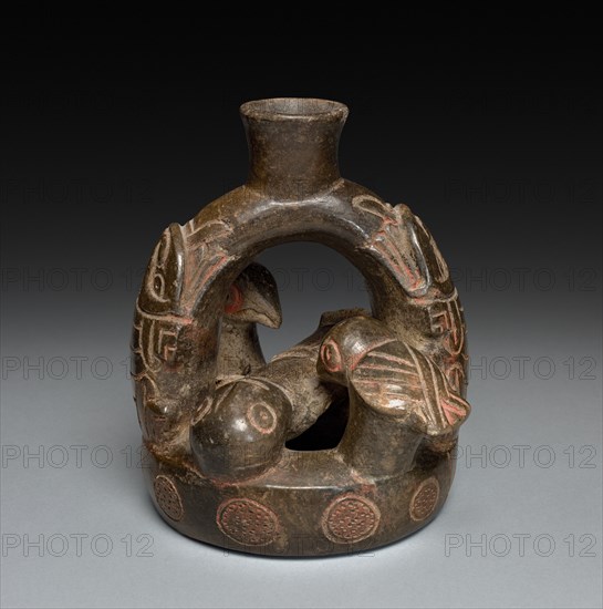 Vessel with Reclining Figure and Birds, 2200 - 200 BC. Andes, north coast, Cupisnique style. Ceramic, pigment (cinnabar?); overall: 14.3 x 14.9 cm (5 5/8 x 5 7/8 in.).