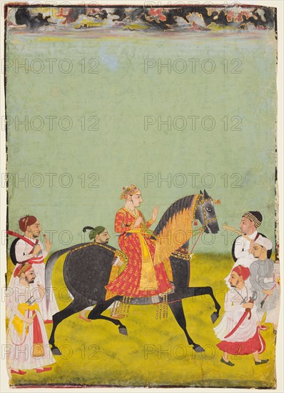 Equestrian Raj Singh II, son of Pratap Singh (r. 1752-55), c. 1760. India, Rajasthan, Mewar school. Color on paper; 40 x 28 cm (15 3/4 x 11 in.).