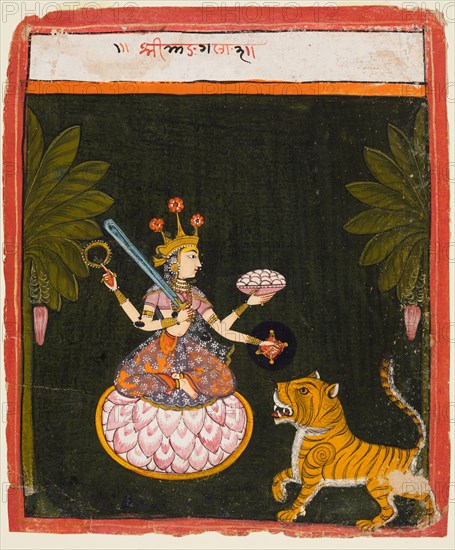 A page from a Devi series, c. 1660. India, Rajasthan, Ajmer. Color on paper; miniature: 24.8 x 21 cm (9 3/4 x 8 1/4 in.).