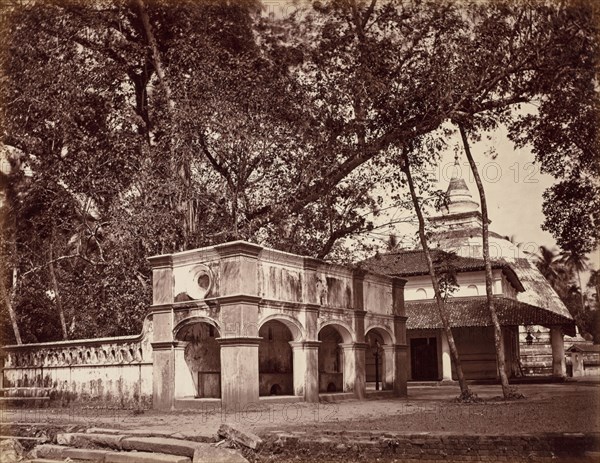 Buddhist Temple, Kalani, c. 1880. Scowen & Co. (British, active Ceylon, 1876-1895). Albumen print from glass plate negative; image: 21.5 x 27.7 cm (8 7/16 x 10 7/8 in.); paper: 21.5 x 27.7 cm (8 7/16 x 10 7/8 in.); mounted: 29 x 37 cm (11 7/16 x 14 9/16 in.)