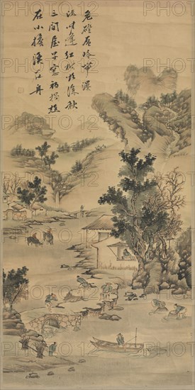 Landscape, 1392-1910. Korea or Japan, Joseon Dynasty (1392-1910) or Edo Period (1603-1868). Ink and color on paper; overall: 182.6 x 74.2 cm (71 7/8 x 29 3/16 in.).