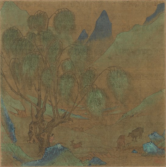 A Pastoral Scene, 1271-1368(?). China, Yuan dynasty (1271-1368) ?. Album leaf, ink and color on silk; overall: 20.2 x 18.8 cm (7 15/16 x 7 3/8 in.).