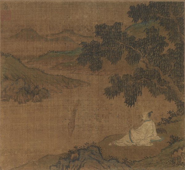 Man on a Hillside under a Tree Overlooking a River, Ming Dynasty(?). China, Ming dynasty (1368-1644) ?. overall: 23.4 x 25.3 cm (9 3/16 x 9 15/16 in.).