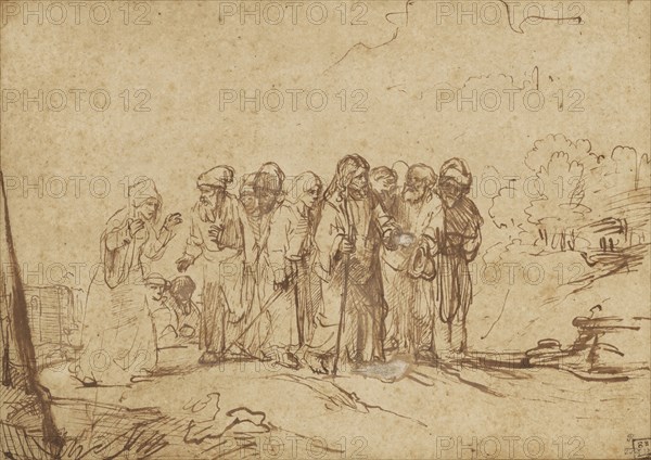 Christ and the Canaanite Woman; Rembrandt Harmensz. van Rijn, Dutch, 1606 - 1669, about 1650; Pen and brown ink, brown wash