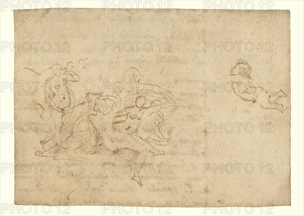 Study for the Triumph of Neptune and Amphitrite; Nicolas Poussin, French, 1594 - 1665, France; about 1635; Pen and brown ink