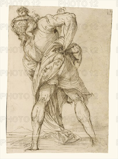 Saint Christopher; Domenico Campagnola, Italian, 1500 - 1564, about 1520 - 1525; Pen and brown ink; 33.3 x 23 cm