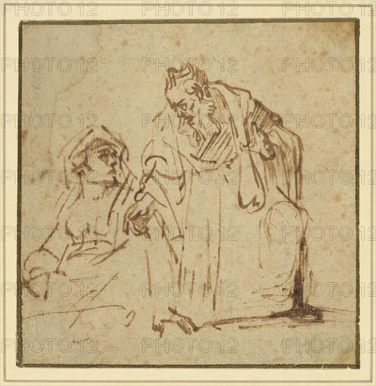 Study of a Man Talking to a Woman Seated on the Left; Rembrandt Harmensz. van Rijn, Dutch, 1606 - 1669, about 1635 - 1636; Pen