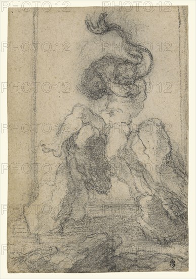 A Marine God with a Dolphin; Gian Lorenzo Bernini, Italian, 1598 - 1680, Italy; 1652 - 1653; Black chalk; 34.8 x 23.8 cm