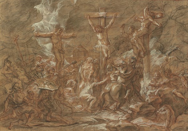 The Crucifixion; Antoine Coypel, French, 1661 - 1722, France; 1692; Red and black chalk with white gouache heightening
