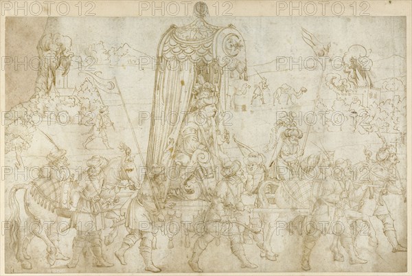 A Turkish Procession; Erhard Schön, German, about 1491 - 1542, Germany; 1532; Pen and brown ink; 23.7 x 37 cm