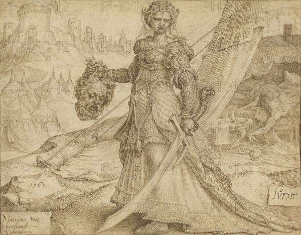 Judith; Maerten van Heemskerck, Dutch, 1498 - 1574, Netherlands; 1560; Pen and dark brown and light brown ink over black chalk