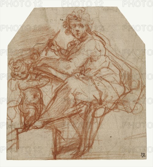 Saint Matthew; Correggio, Antonio Allegri, Italian, about 1489 - 1534, Italy; about 1523; Red chalk; 12.1 x 11.1 cm