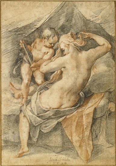 The Toilet of Venus; Joseph Heintz the Elder, Swiss, 1564 - 1609, Switzerland; 1594; Red and black chalk; 21.6 x 15.1 cm