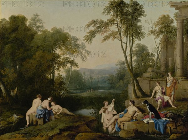 Diana and Her Nymphs in a Landscape; Laurent de La Hyre, French, 1606 - 1656, 1644; Oil on canvas; 100 × 134.1 cm