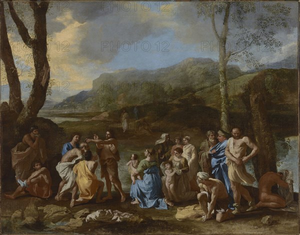 Saint John Baptizing in the River Jordan; Nicolas Poussin, French, 1594 - 1665, about 1630s; Oil on canvas; 95.6 × 121.3 cm