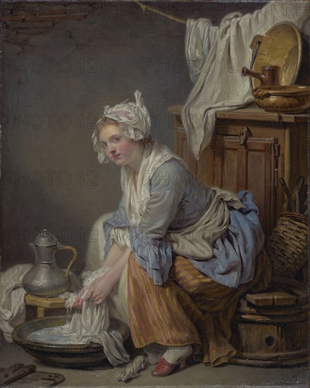 The Laundress, La Blanchisseuse, Jean-Baptiste Greuze, French, 1725 - 1805, France; 1761; Oil on canvas; 40.6 × 33 cm