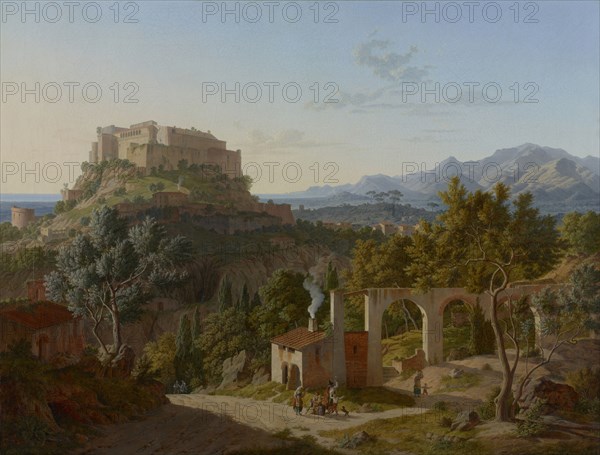 Landscape with the Castle of Massa di Carrara; Leo von Klenze, German, 1784 - 1864, 1827; Oil on canvas; 77.2 × 101 cm
