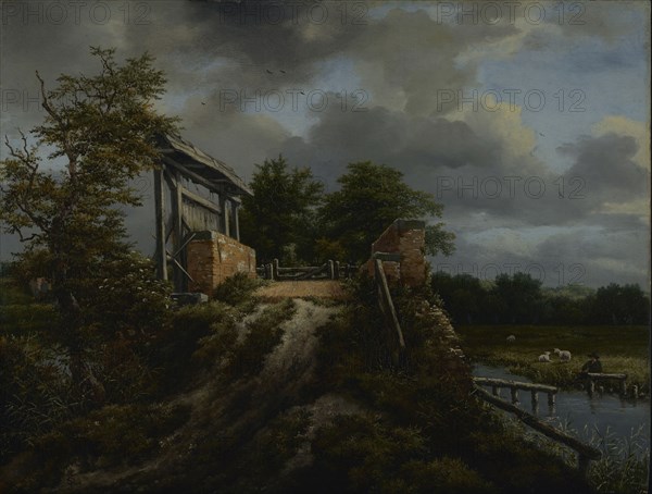 Bridge with a Sluice; Jacob van Ruisdael, Dutch, 1628,1629 - 1682, about 1648 - 1649; Oil on panel; 39.7 × 56.2 cm