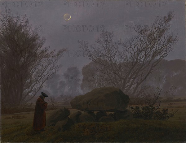 A Walk at Dusk; Caspar David Friedrich, German, 1774 - 1840, about 1830 - 1835; Oil on canvas; 33.7 × 43.2 cm, 13 1,4 × 17 in