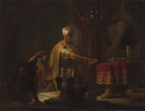 Daniel and Cyrus before the Idol Bel; Rembrandt Harmensz. van Rijn, Dutch, 1606 - 1669, 1633; Oil on panel; 23.5 × 30.2 cm