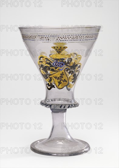 Goblet with the Arms of Liechtenberg; Façon de Venise, Southern Bohemia, probably, Czech Republic; 1500 - 1530; Free-blown