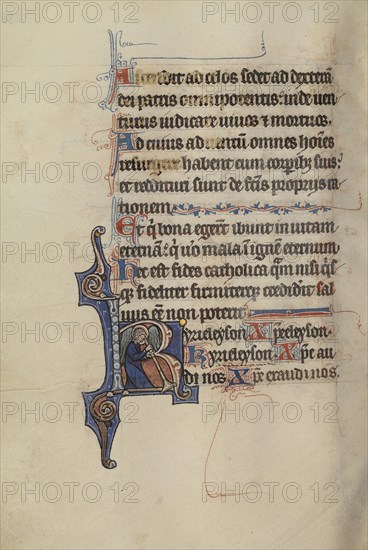 Initial K: An Angel Blowing a Trumpet; Bute Master, Franco-Flemish, active about 1260 - 1290, Paris, written, France