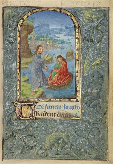 Christ Appearing to Saint James the Greater; Lieven van Lathem, Flemish, about 1430 - 1493, Antwerp, illuminated, Belgium