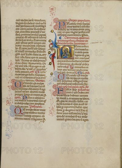 Initial L: The Virgin in Prayer; Master of the Brussels Initials, Italian, active about 1389 - 1410, Bologna, Emilia-Romagna