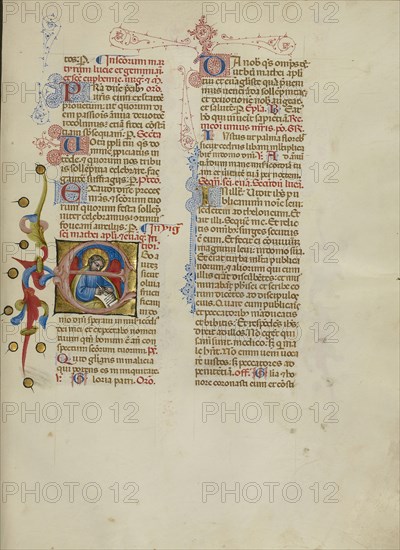 Initial E: Saint Matthew; Master of the Brussels Initials, Italian, active about 1389 - 1410, Bologna, Emilia-Romagna, Italy