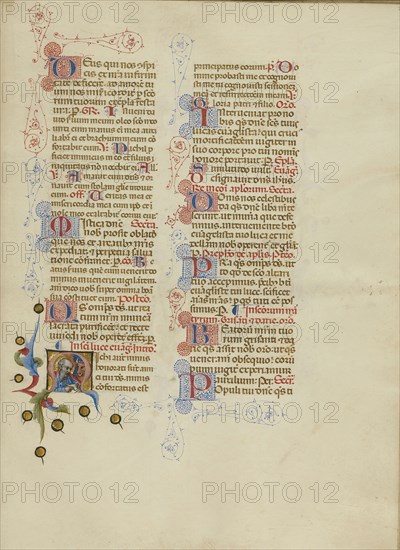 Initial M: Saint Luke; Master of the Brussels Initials, Italian, active about 1389 - 1410, Bologna, Emilia-Romagna, Italy