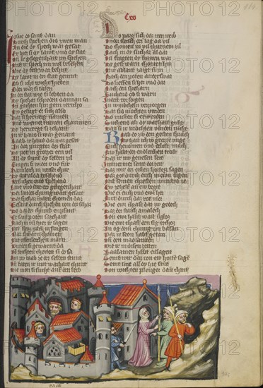 Rehab Hiding the Spies in Jericho; Regensburg, Bavaria, Germany; about 1400 - 1410; Tempera colors, gold, silver paint, and ink