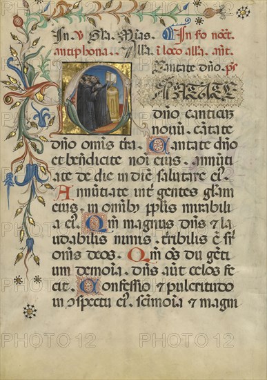 Initial C: Monks Singing; Northeastern Italy, Italy; about 1420; Tempera colors, gold leaf, and ink on parchment